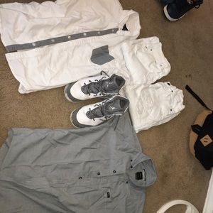 Grey and White Flight Jordan with Jeans and Shirts